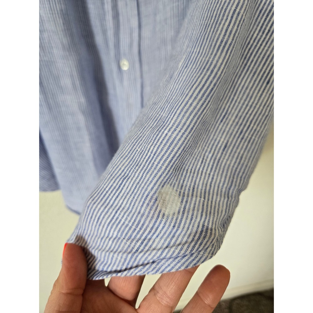 Frank & Eileen Mackenzie Oversized Linen Shirt Blue Stripe OS Woven in Italy - Picture 8 of 13
